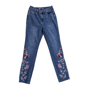 DG2 Diane Gilman Jeans Women 0 Blue‎ Floral Embroidered High Rise Skinny Stretch